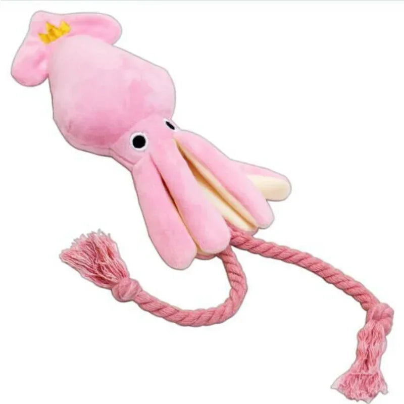 Squid Puppy Pet Dog Chew For Lovely Pink Teeth Cleaning Pet Toys Octopus Plush Toys Supplies BB Small Cute Rope Toy Dog Squeak