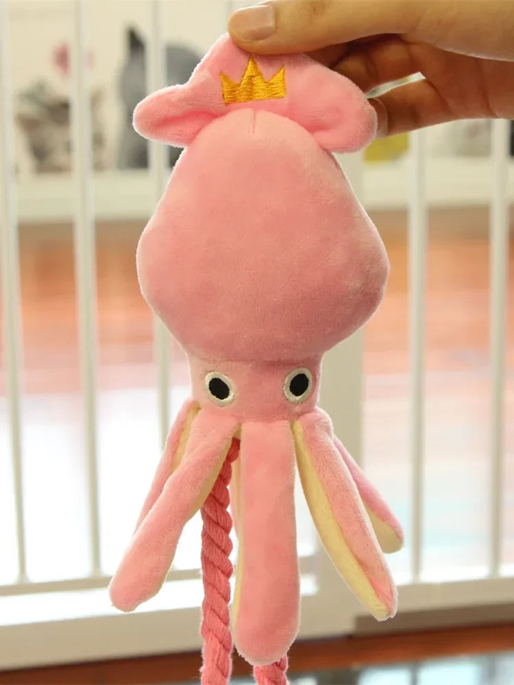 Squid Puppy Pet Dog Chew For Lovely Pink Teeth Cleaning Pet Toys Octopus Plush Toys Supplies BB Small Cute Rope Toy Dog Squeak
