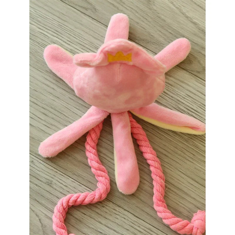 Squid Puppy Pet Dog Chew For Lovely Pink Teeth Cleaning Pet Toys Octopus Plush Toys Supplies BB Small Cute Rope Toy Dog Squeak