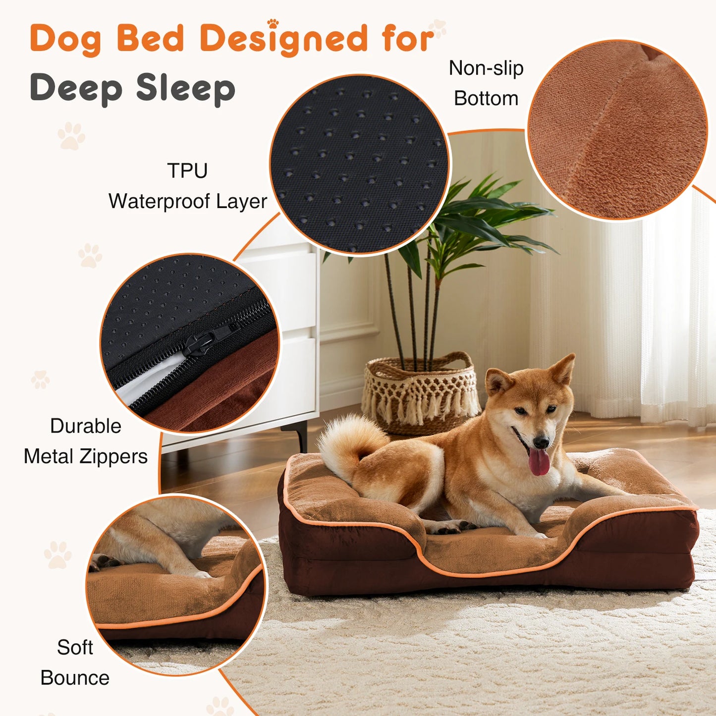Orthopedic Dog Bed Calming Dog Bed for Medium to Large Dogs Washable Large Pet Bed Anti-Slip Round Fluffy Plush Faux Fur Dog Bed